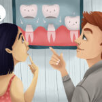 woman discussing dental crown or filling with dentist